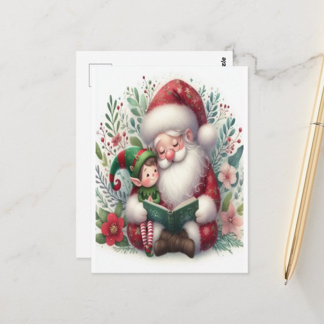 Cartão Postal Papai Noel e Elfo 3 (Frente/Verso In Situ)