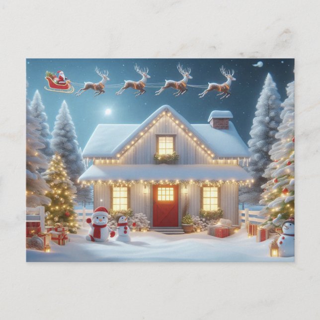 Cartão Postal Papai Noel e Rena (Frente)