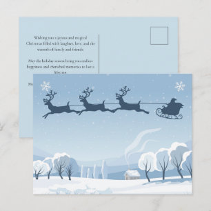 Cartão Postal Papai Noel e Rena de Natal de Inverno