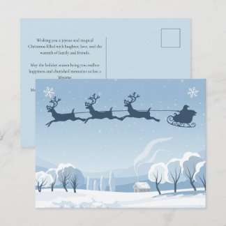 Cartão Postal Papai Noel e Rena de Natal de Inverno