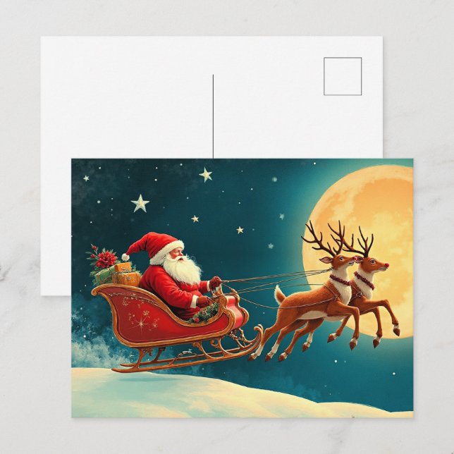 Cartão Postal Papai Noel em trenó (Frente/Verso)