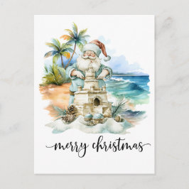 Cartão Postal Papai Noel está construindo Castelo de Areia para 
