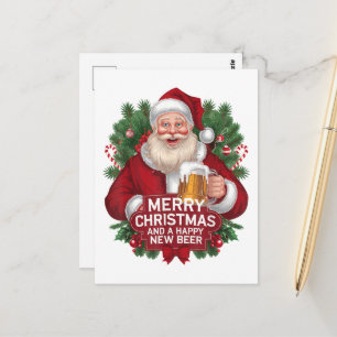 Cartão Postal Papai Noel Feliz Natal Feliz Ano Novo Cerveja