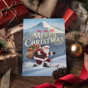 Cartão Postal Papai Noel Festivo Deslizando pelas Encostas Nevad