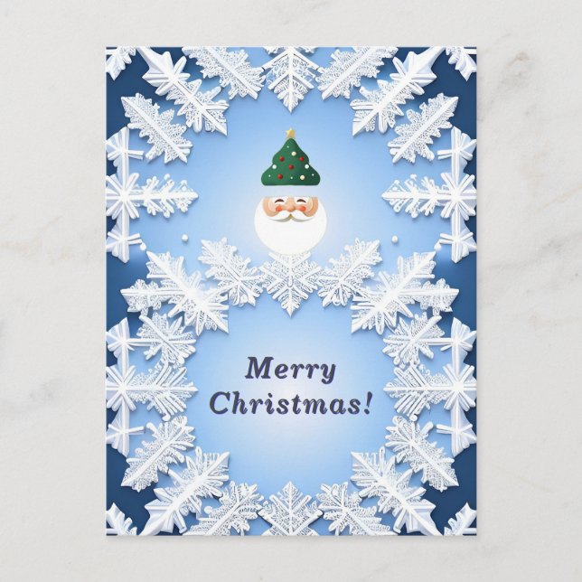 Cartão Postal 🎅 Papai Noel Floco de Neve Cabeça Festivo Natal I (Frente)