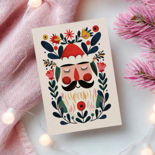 Cartão Postal Papai Noel Fofo Abstrato Floral Natal Retro