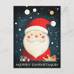 Cartão Postal Papai Noel Fofo com Caixas de Presentes