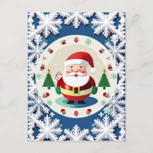 Cartão Postal Papai Noel Fofo Floco de Neve Festivo Natal Invern