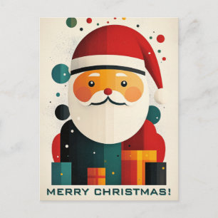 Cartão Postal Papai Noel Geométrico com Caixas de Presentes