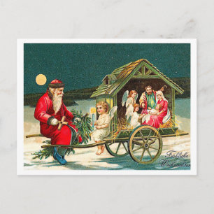 Cartão Postal Papai Noel idoso com a família de Jesus, religios