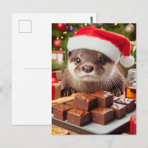 Cartão Postal Papai Noel Lontra Engraçado Com Brownies para o Na