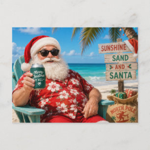 Cartão Postal Papai Noel na Festa de Natal com vista para a Prai