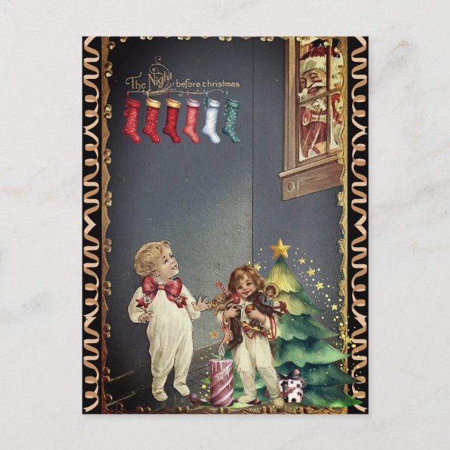 Cartão Postal Papai Noel na Janela das Crianças na Noite Antes d (Frente)