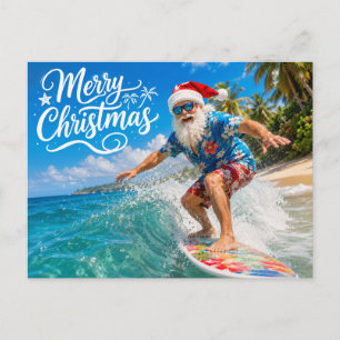 Cartão Postal Papai Noel na Praia do Havaí para o Natal