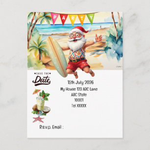 Cartão Postal Papai Noel na Praia Salve a data