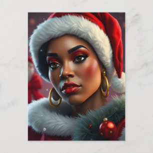 Cartão Postal Papai Noel Negro Mrs. Claus Melanina Irmã Natal