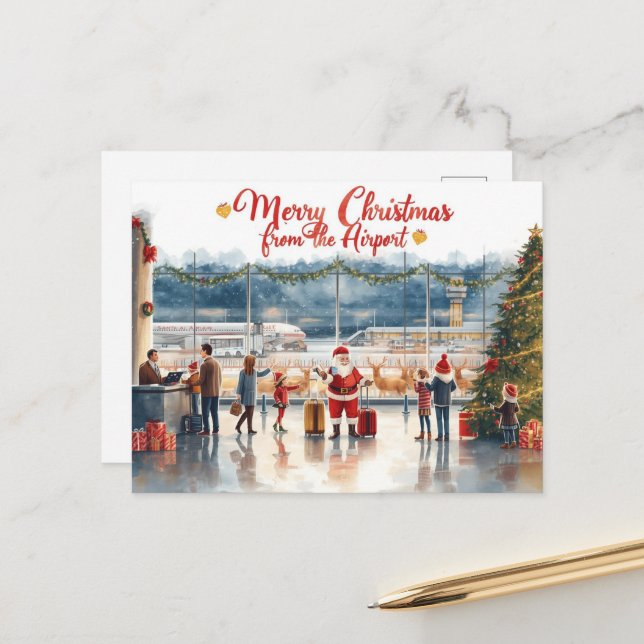 Cartão Postal Papai Noel no aeroporto (Frente/Verso In Situ)