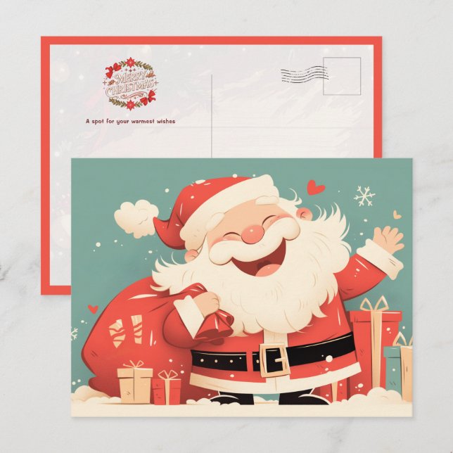 Cartão Postal Papai Noel Preparando Presentes de Natal (Frente/Verso)