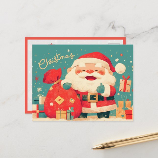 Cartão Postal Papai Noel Preparando Presentes de Natal (Frente/Verso In Situ)