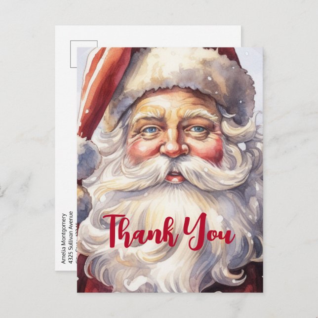 Cartão Postal Papai Noel retrô em um chapéu vermelho Natal Obrig (Frente/Verso)