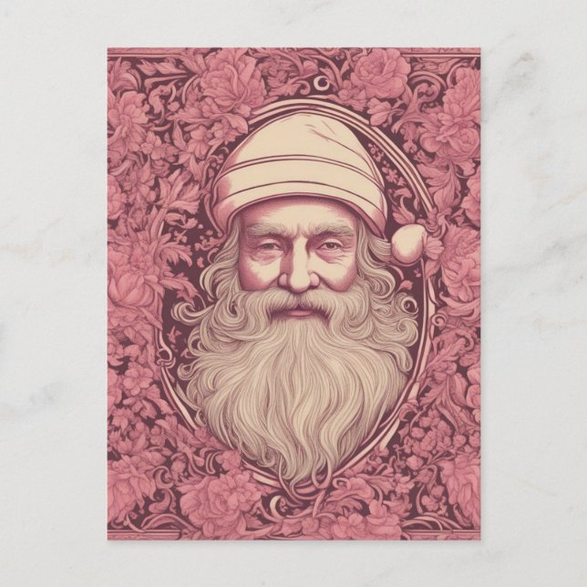 Cartão Postal Papai Noel Retrô Rosa (Frente)