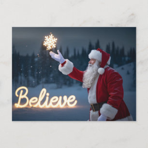Cartão Postal Papai Noel segurando floco de neve brilhante