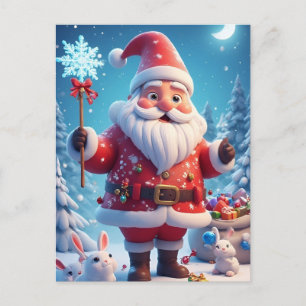Cartão Postal Papai Noel segurando floco de neve cena de natal
