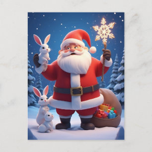 Cartão Postal 🎄 Papai Noel Segurando Floco de Neve❄️ Natal Fest