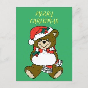 Cartão Postal Papai Noel Teddy Urso Natal Arte Animal