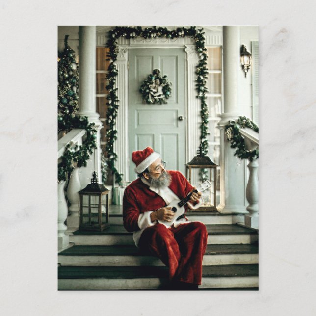 Cartão Postal Papai Noel tocando música (Frente)