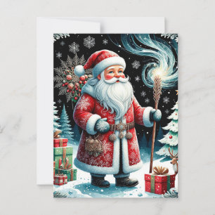 Cartão Postal Papai Noel tradicional em cena de inverno festivo