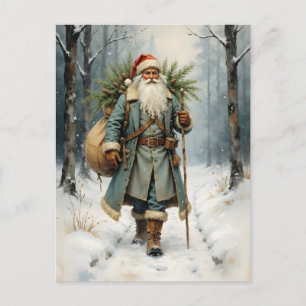 Cartão Postal Papai Noel Tradicional Floresta de Natal