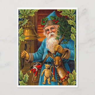 Cartão Postal Papai Noel trazendo brinquedos no Natal, retrô