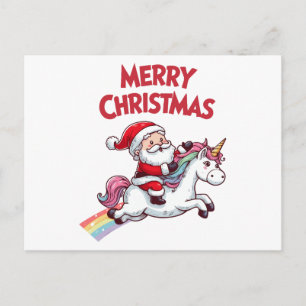 Cartão Postal Papai Noel Unicórnio Feliz Natal