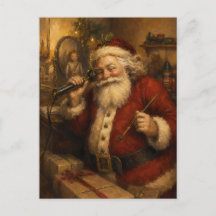 Papai Noel Vintage ao Telefone Pintura a Óleo