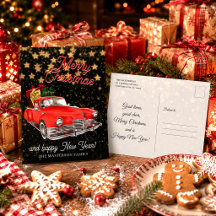 Papai Noel Vintage em um Carro Cumprimentos de Nat