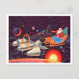 Cartão Postal Papai Noel voa com foguetes, Ano Novo ao estilo so