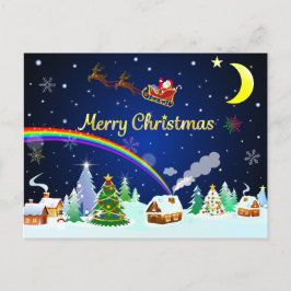 Cartão Postal Papai Noel Voador com Lua Crescente