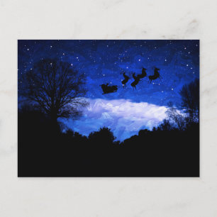 Cartão Postal Papai Noel voando através de um crepúsculo de Na