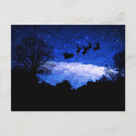 Cartão Postal Papai Noel voando através de um crepúsculo de Nata