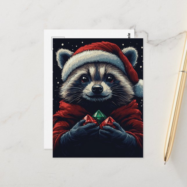 Cartão Postal Papais noeis Adoráveis Raccoon (Frente/Verso In Situ)