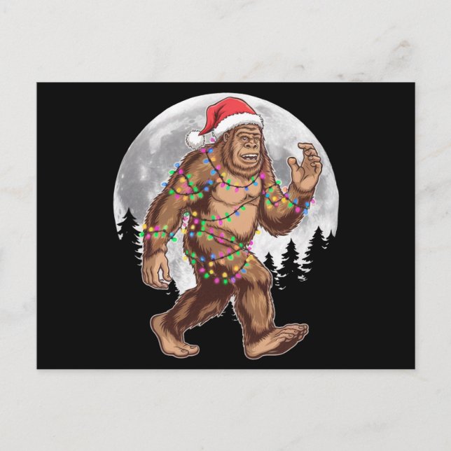Cartão Postal Papais noeis Bigfoot Árvore de Natal Luzes Xmas Sa (Frente)