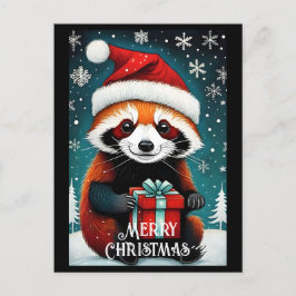 Cartão Postal Papais noeis bonitos Panda Vermelha Snowy Natal