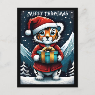 Cartão Postal Papais noeis bonitos Tigre Neve Natal