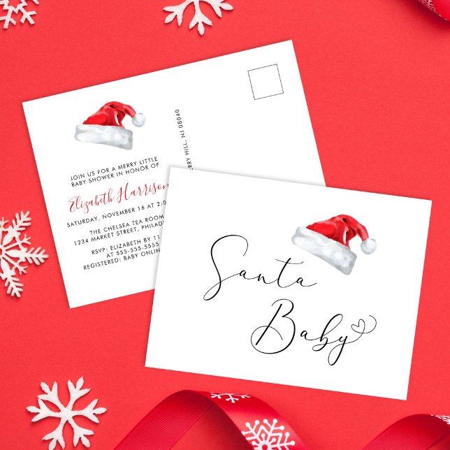 Cartão Postal Papais noeis Chá de fraldas de Natal (Celebrate your little Santa Baby's upcoming arrival with a cute holiday season baby shower)