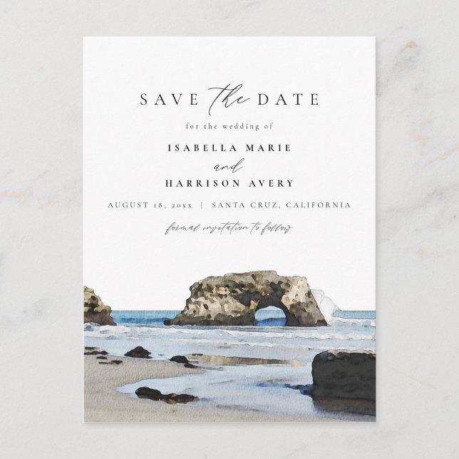 Cartão Postal Papais noeis de Aquarela Cruz California Beach Pai (Frente)