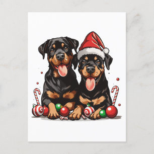 Cartão Postal Papais noeis de Cachorro Rottweiler Natal