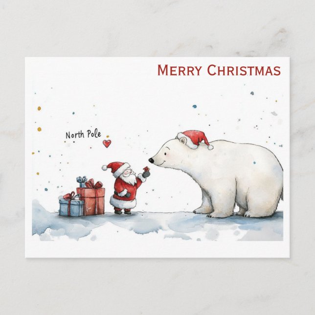Cartão Postal Papais noeis de Natal bonitos Urso Polar do Polo N (Frente)