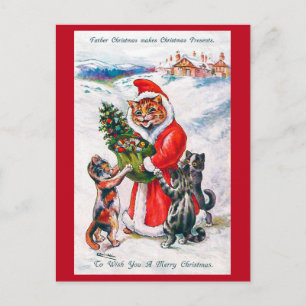 Cartão Postal Papais noeis de Natal Cat, Louis Wain