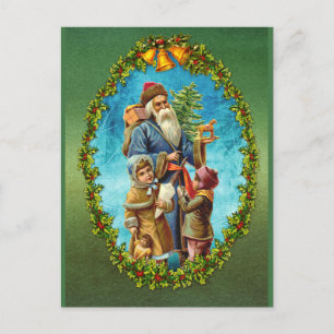 Cartão Postal Papais noeis de Natal com Árvore e Brinquedos de N